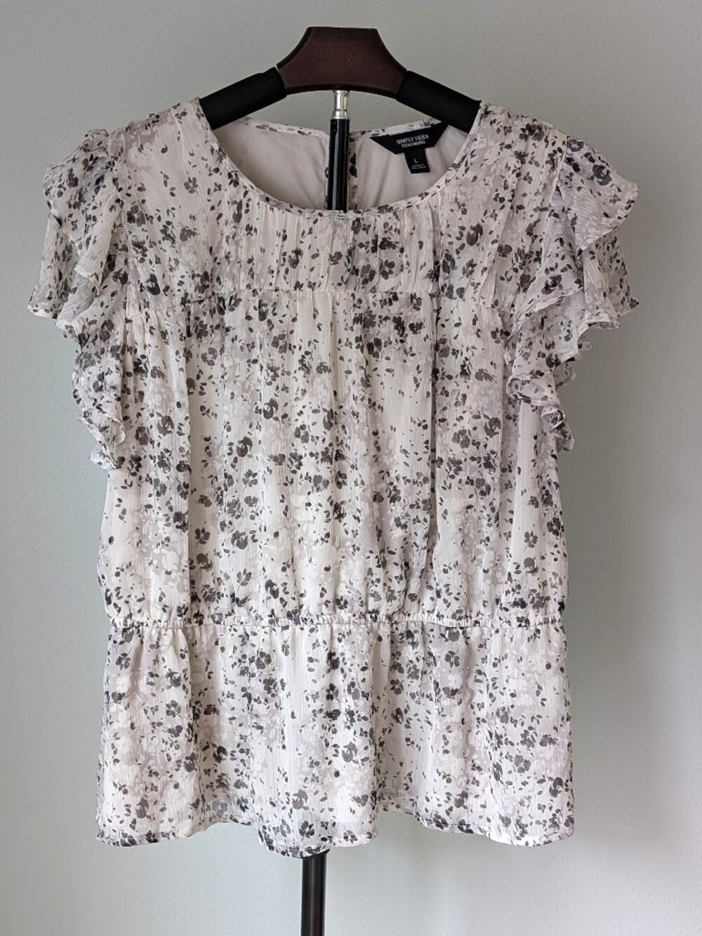Simply Vera Wang Floral Chiffon Flutter Sleeve Lined Peplum Blouse Cottagecore L